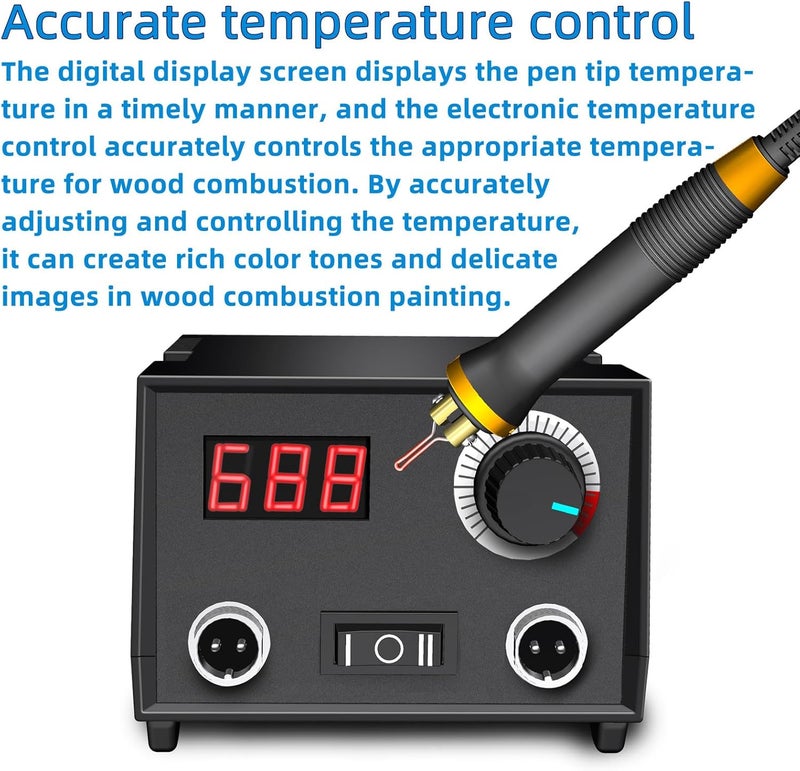 FIRElood Wood Burning Tool, Wood Burner kit Pen 25~750℃, Wood Burning kit with Digital Thermometer Temperature Adjustable Temperature, 2 pyrographic Wood Burning pens, 30 Wood Burning Pen Tips - Image 3